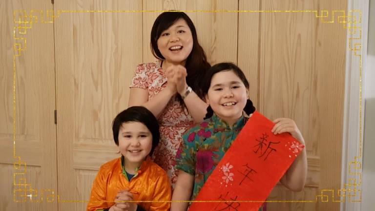 Still from UCL Engineering's Chinese New Year 2021 video featuring Civil Engineering alumna and family. 