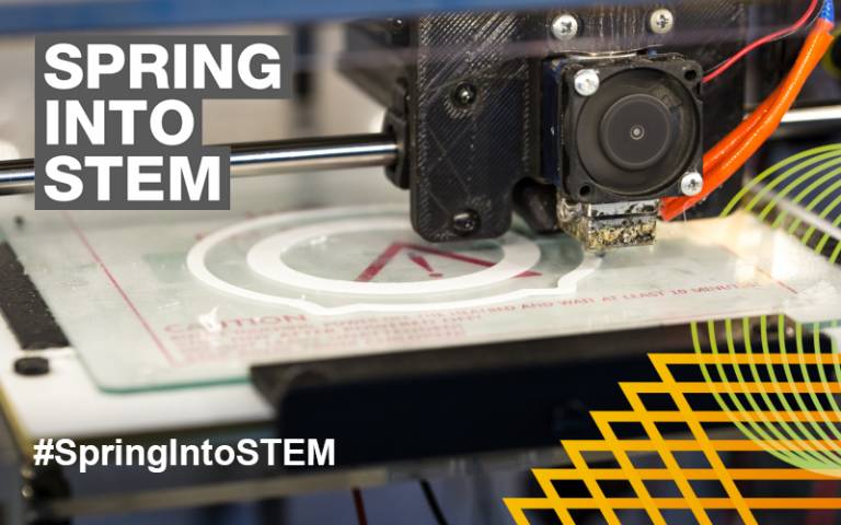 3d Printer with "Spring into STEM" overlay