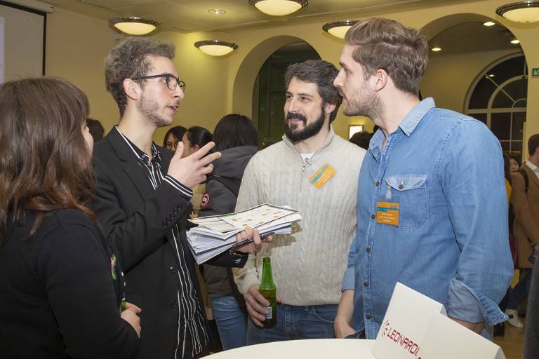 Student and industry representatives talking at the IEP Drinks with Industry in March 2019