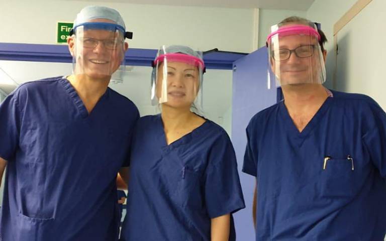 Royal Free Hospital staff wearing 3D printed protective visors