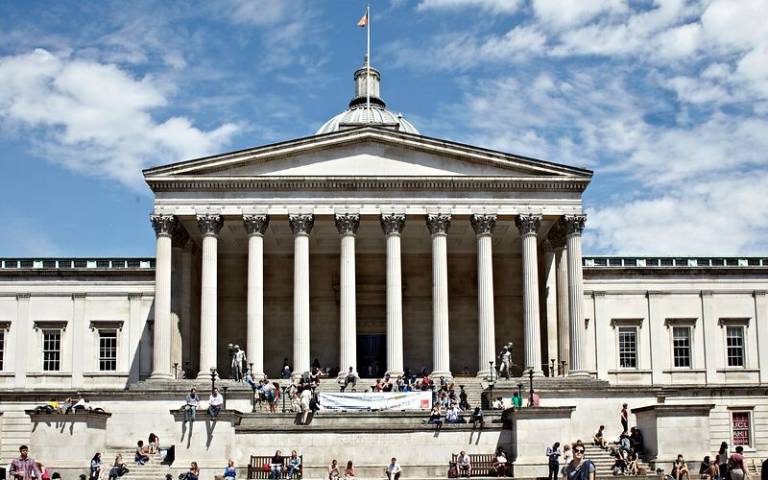 The UCL Portico, a neo classical columned building.