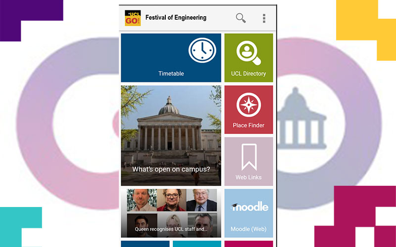 Decorative image showing the UCL Go Mobile app