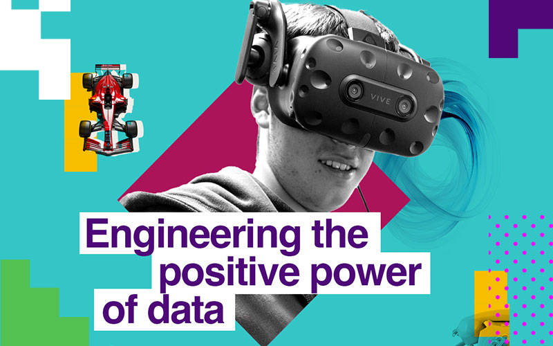 Graphic with an image of the boy wearing a VR headset with the text 