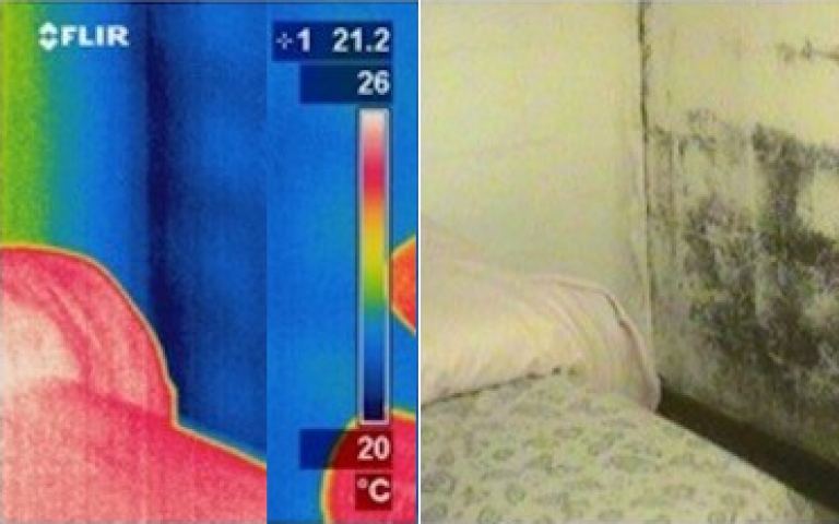 Thermal imaging of a damp wall