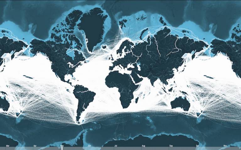 Map of the world showing shipping lanes - supplied by shipmap.org 
