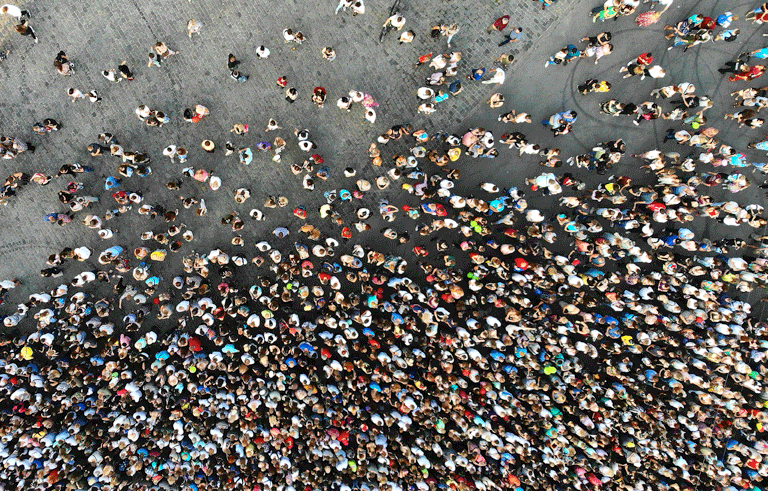 Crowd of people viewed from above