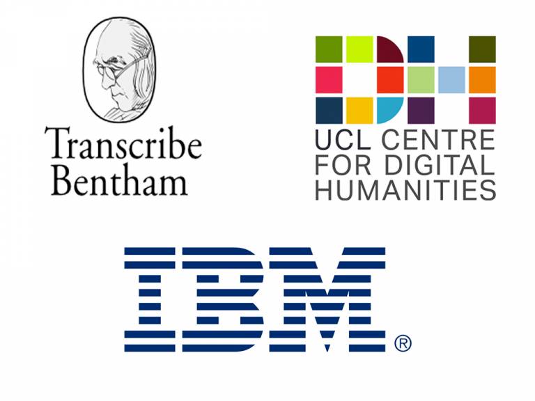 Hackathon partner logos: IBM, Transcribe Bentham, UCL Digital Humanities