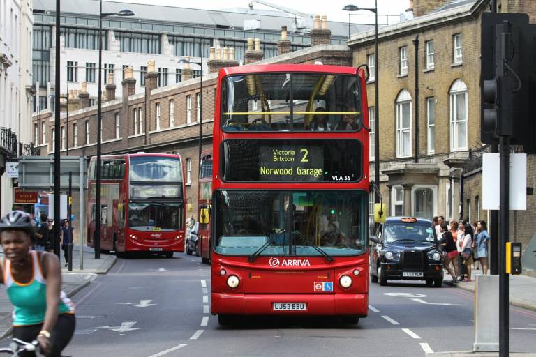 Two red double-decker London buses