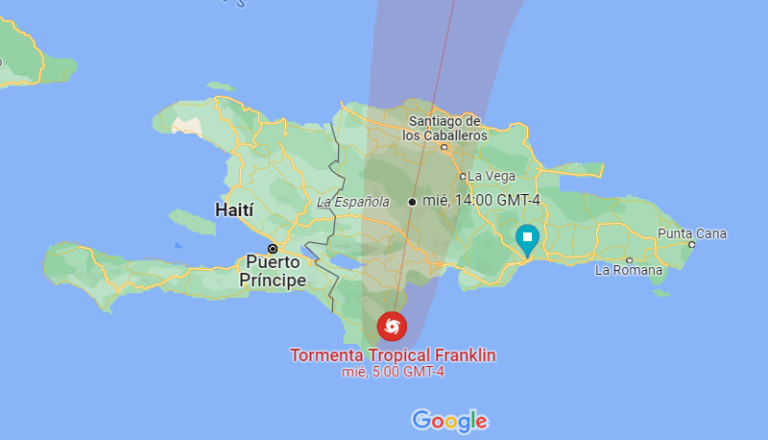 Forecast Tropical Storm Franklin - Google based on NOAA. Updated 11am 08/23/2023