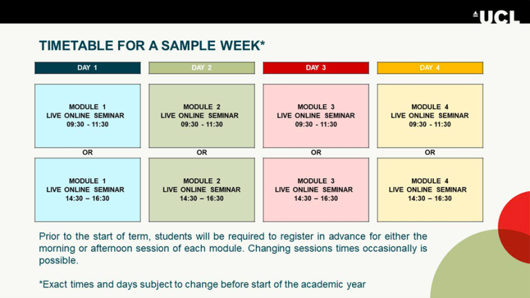 MPH Sample timetable 