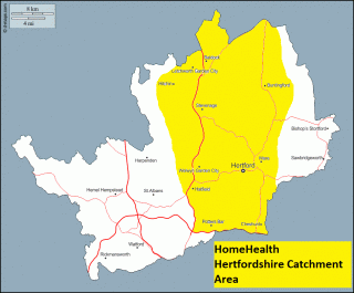 Map showing the areas covered in Hertfordshire