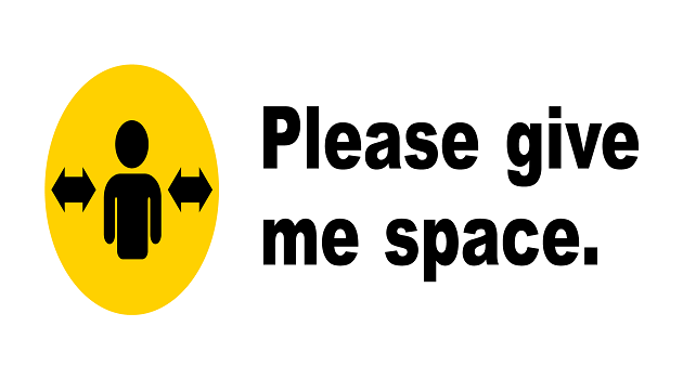 the icon for please give me space shows a person between two 'each way' arrows signifying empty space around them