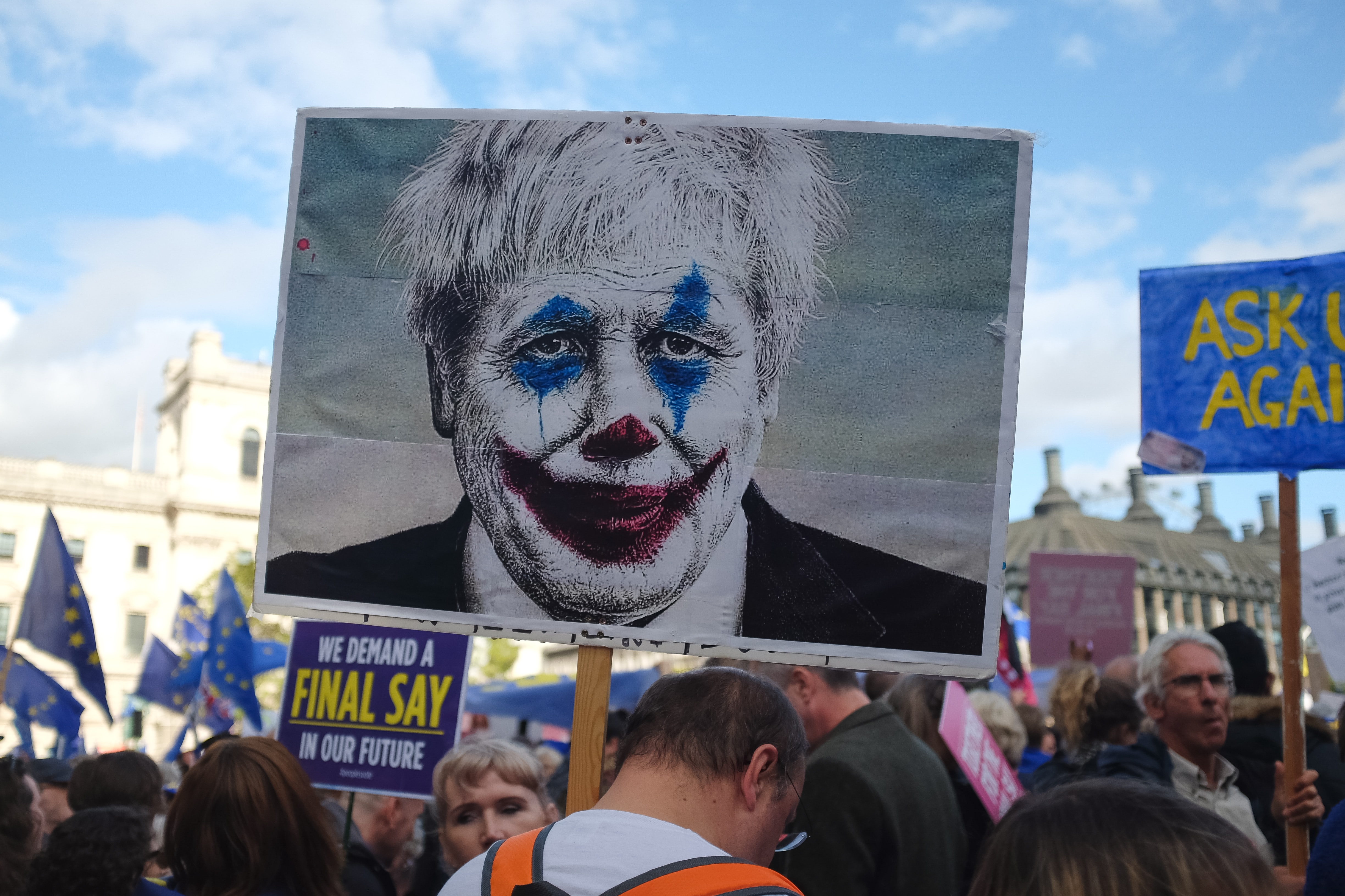 ‘Boris-Joker-Johnson’ placard at Brexit march, October 2019, Photo by Jannes Van den wouwer on Unsplash