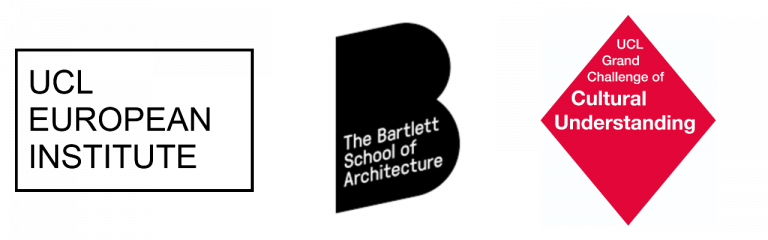 UCL European Institute Logo, Bartlette School of Architecture Logo, UCL Grand Challenges Cultural Understanding Logo