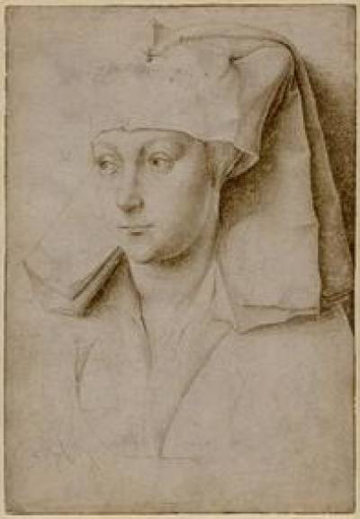 Rogier van der Weyden, Portrait of an unknown young woman. Silverpoint on cream prepared paper, c. 1434-1440.
