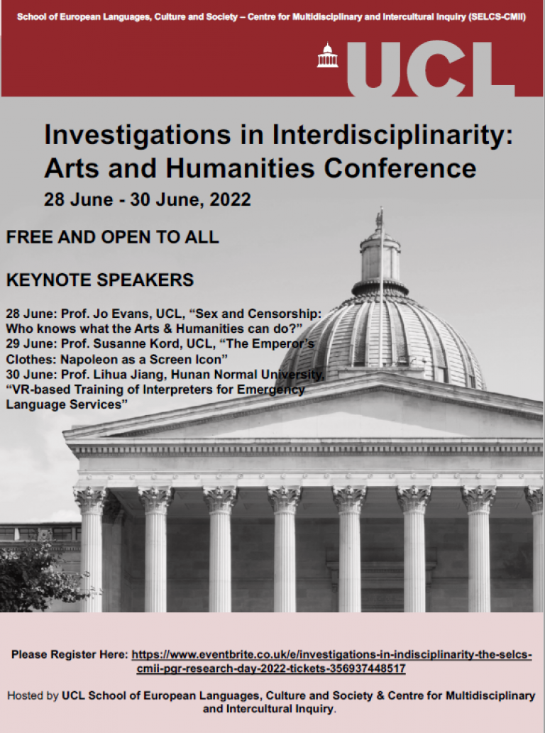 Event schedule for 'Investigations in Interdisciplinarity: Arts and Humanities Conference'