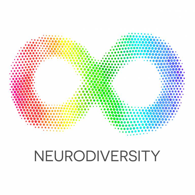 Rainbow infinity logo with neurodiversity written underneath