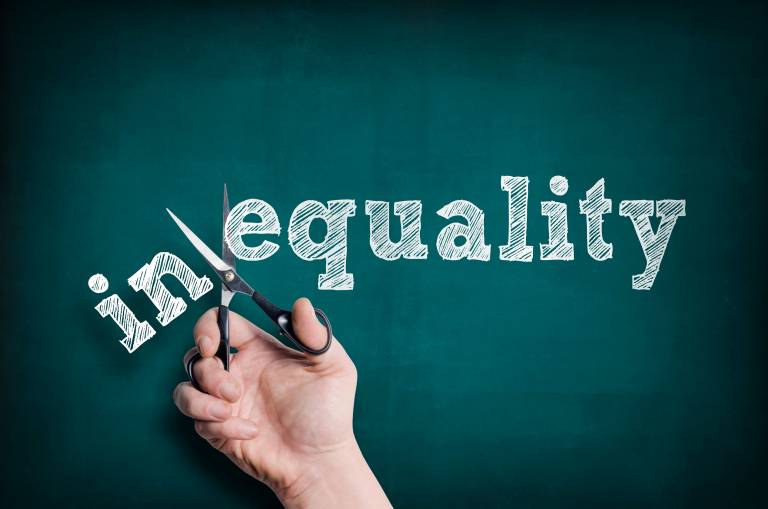 Image of the word Inequality but with the 'In' falling away from the 'equality'