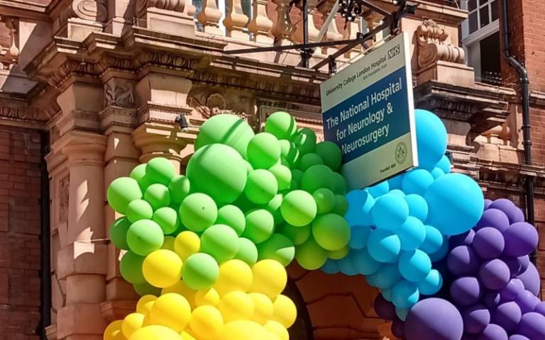 Balloons outside National Hospital for Neurology and Neurosurgery