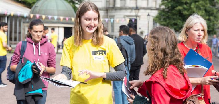 UCL student volunteering at an Open Day