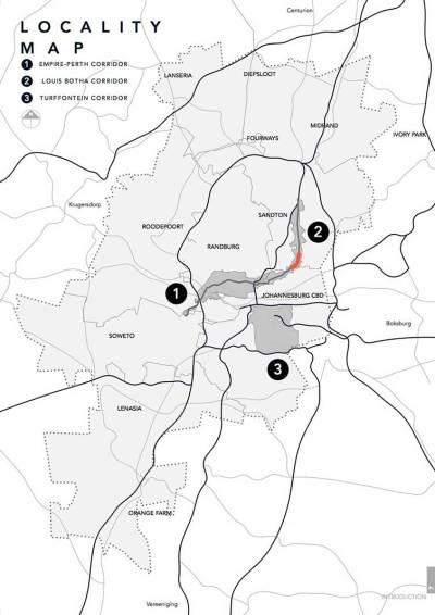 Location of the different segments of the Corridors of Freedom (Source: City of Johannesburg)