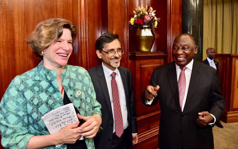 IIPP Director Professor Mariana Mazzucato at the Presidential Economic Advisory Council (PEAC) meeting in Pretoria, where she presented mission-oriented innovation and industrial strategy to the entire South African cabinet. (April, 2020)