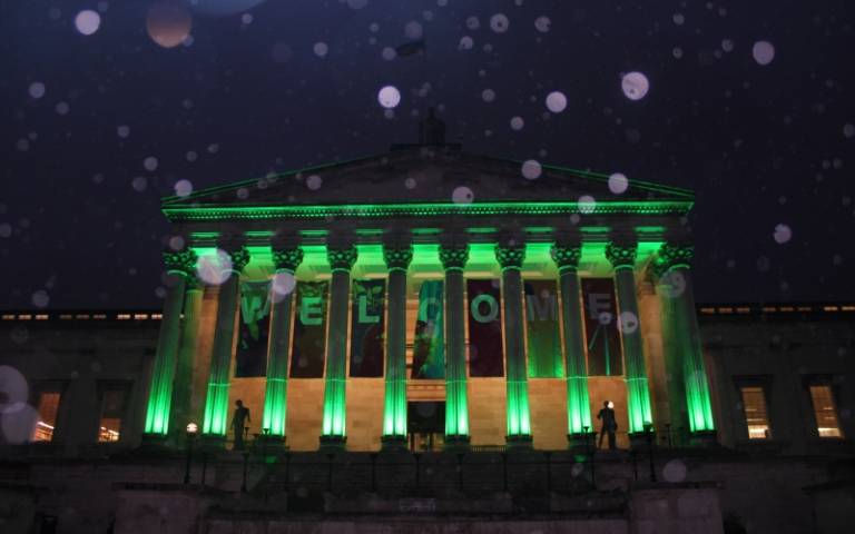 UCL Portico lit up green
