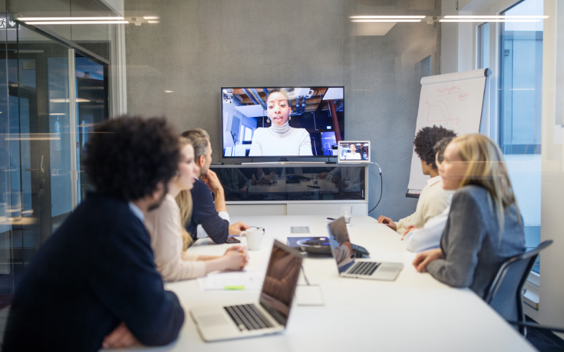 Boardroom holding a video call