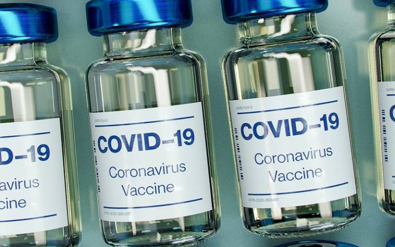 COVID-19 vaccine bottle mockup (not depicting the actual vaccine)