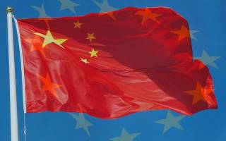 Chinese Flag overlaying the EU Flag