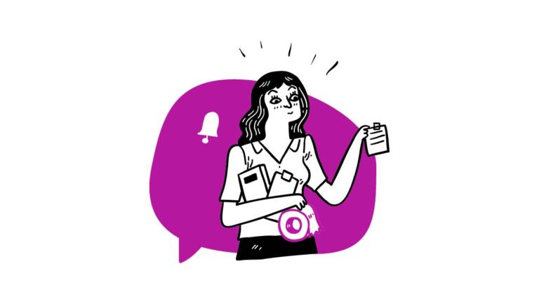 cartoon image of woman holding clipboard