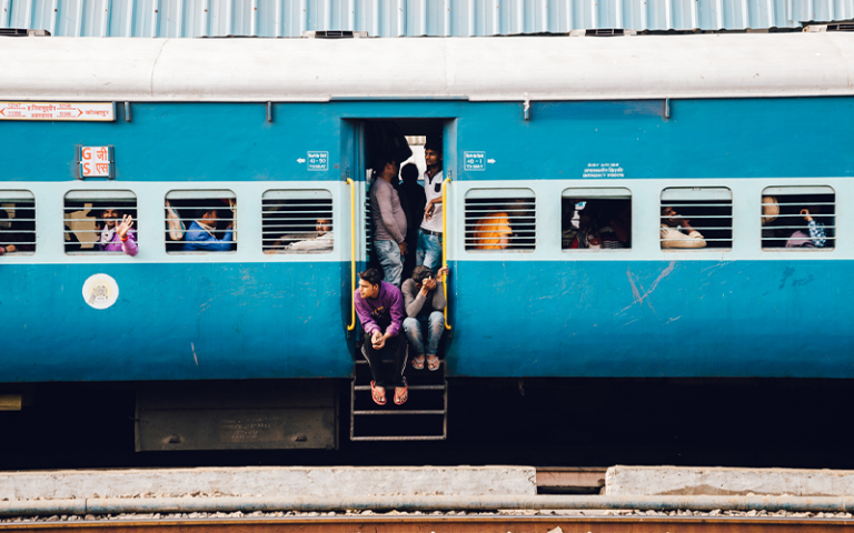 Passengers on a full Indian railway train