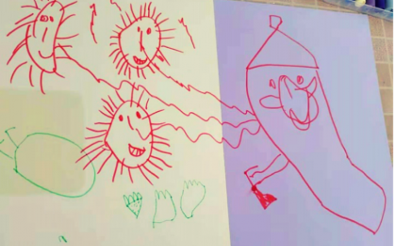 Children's drawing depicting Covid-19