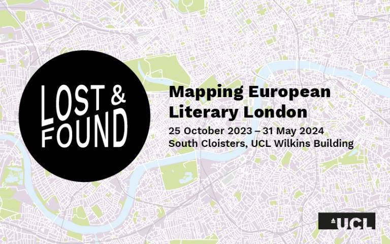 Text reading 'Lost & Found: Mapping European Literary London' on top of a map of London