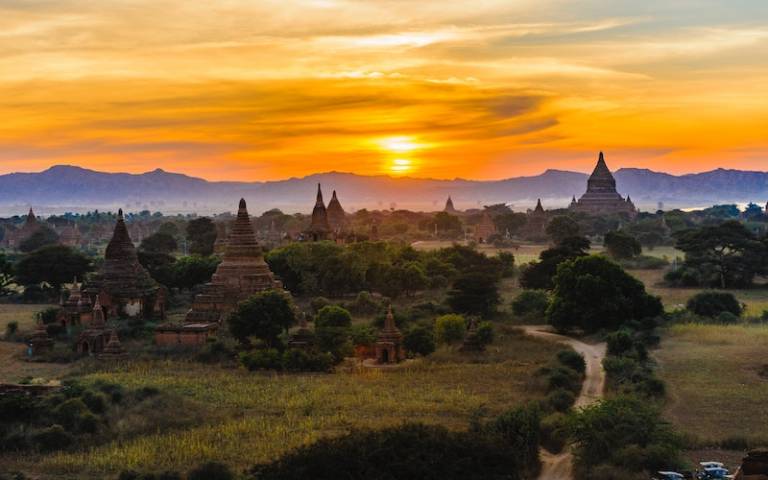 Pagoda Field of Bagan, Myanmar at sunset