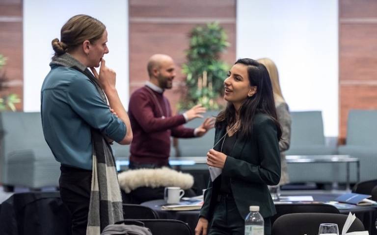 Kate Roll, one of the Reach faculty mentors at UCL speaks to Mariam Sharifi, U of T Reach Alum at the 2020 Reach Symposium in Toronto