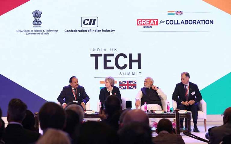 Prime Ministers Theresa May and Narendra Modi at the opening of the 2016 India-UK TECH Summit. Image: British High Commission New Delhi…