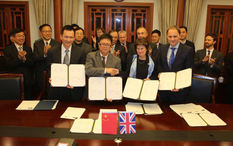 UCL President Michael Arthur and Vice-Provost International Dame Nicola Brewer at the joint MBA signing ceremony with PKU…