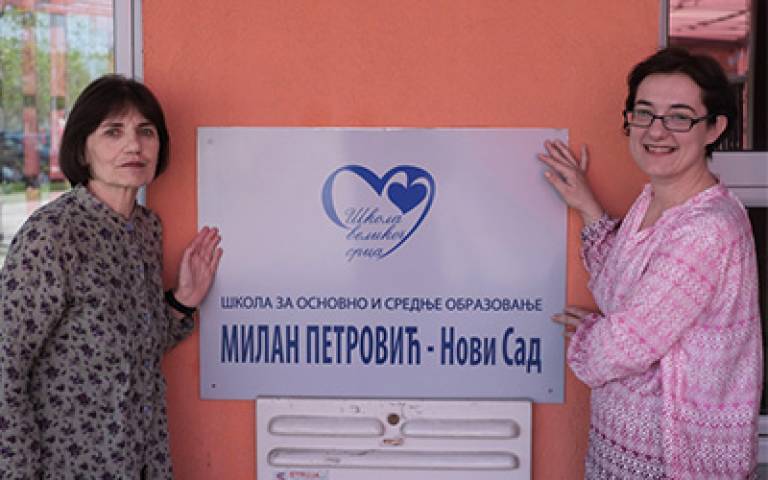 Dr Alexandra Perovic (right) with Slavica Markovic, head of Dr Milan Petrovic Primary & Secondary School, in Novi Sad, Serbia…