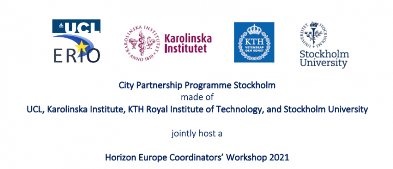 Title and logos of UCL ERIO, UCL, Karolinska Institute, KTH Royal Institute of Technology, and Stockholm University