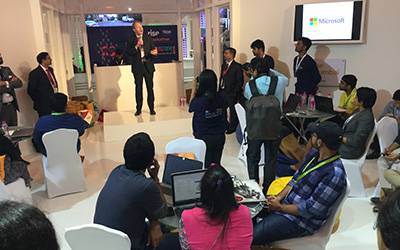 Professor Patrick Wolfe addresses hackathon participants at the India-UK TECH Summit…