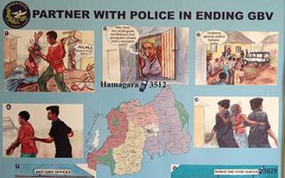 Sign in a Rwandan police station encouraging community action against gender-based violence…