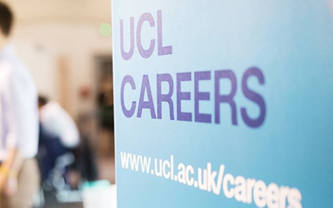 UCL Careers sign and people in the background