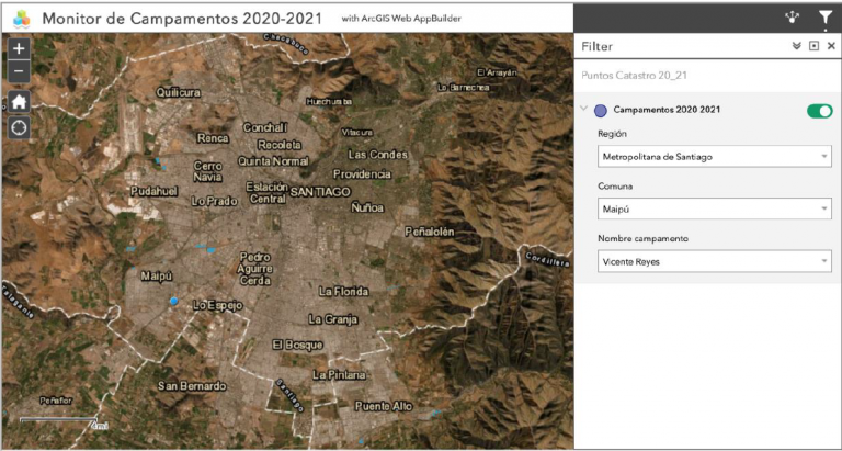 Map showing list of settlements in Santiago