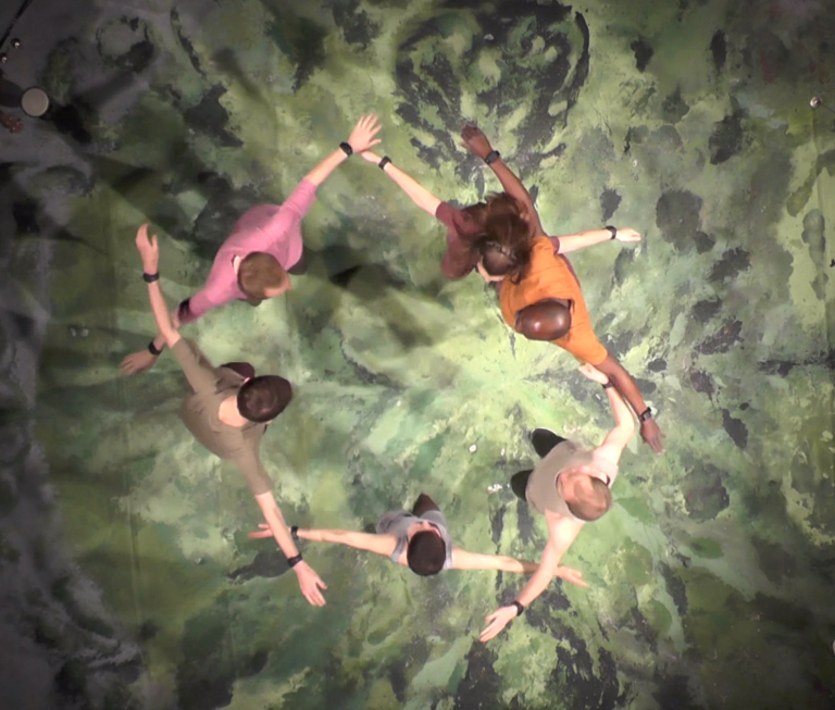 Performers in a circle seen from above