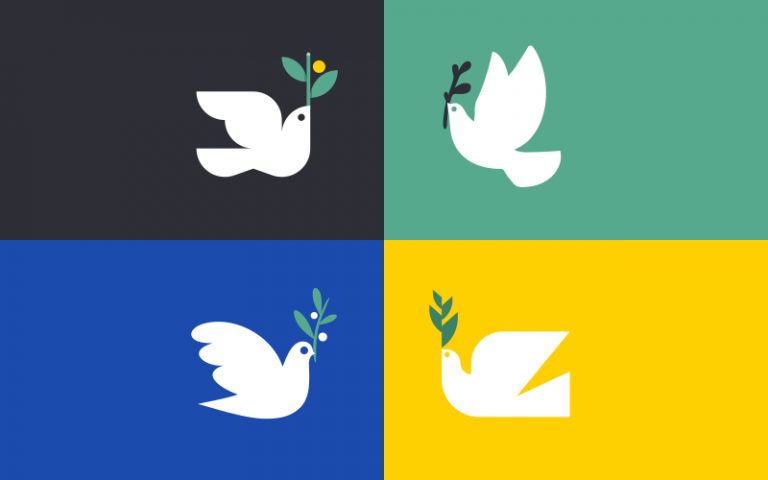 four birds on coloured backgrounds signifying peace 
