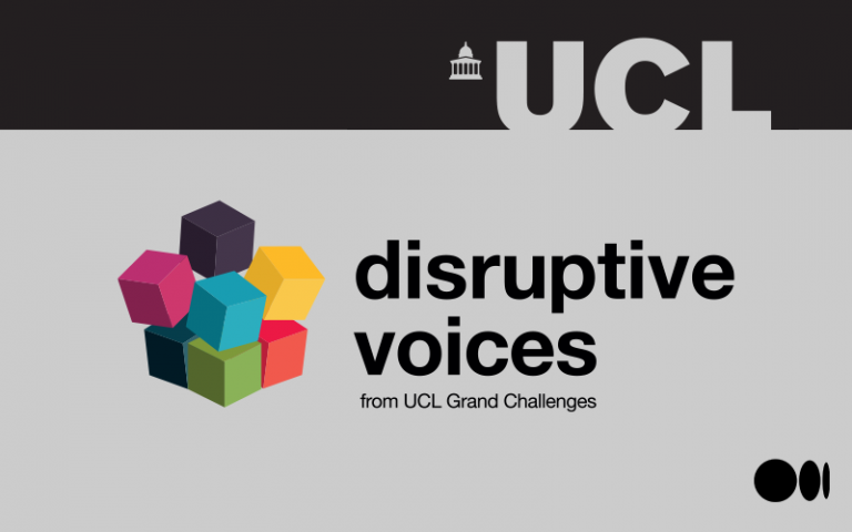 an image of the disruptive voices graphic, with colourful cubes and medium logo