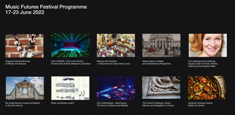 Thumbnail pictures showing range of events held in Music Futures festival