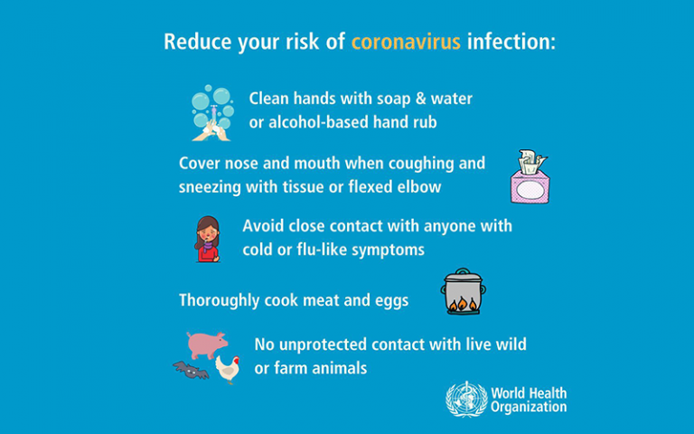Image of WHO instructions on hand-washing and staying safe during COVID