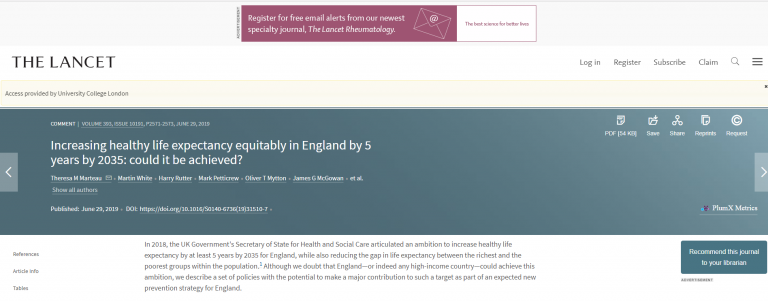 Screenshot of the paper on The Lancet website